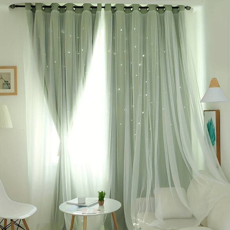 Blackout Star Cutout Curtain Panel 100% Polyester, Double Layer Grommet Top, 39x79in Modern Drapes for Living Room & Bedroom