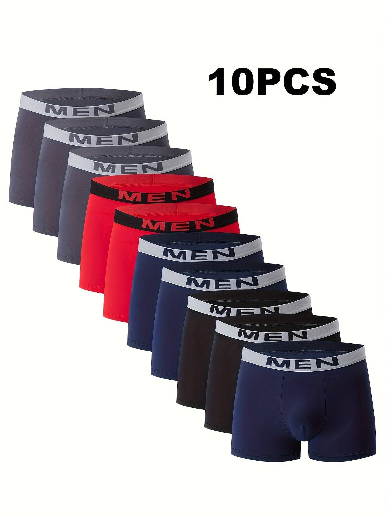 Men’s Boxer Underwear 10-Pack – Breathable & Stretchy, Solid Color, Casual Sports Fit