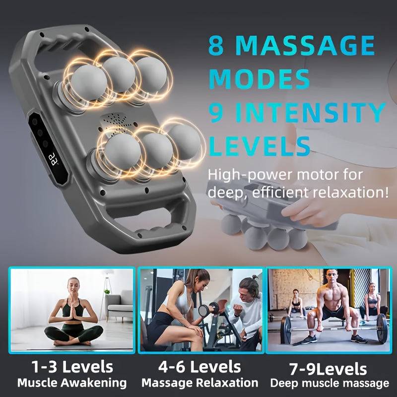 Deep Tissue Massager with 6 Heads Electric Percussion Device with 9 Speeds & 9 Modes Portable Muscle Relaxation Tool for Back, Legs, Arms & Waist