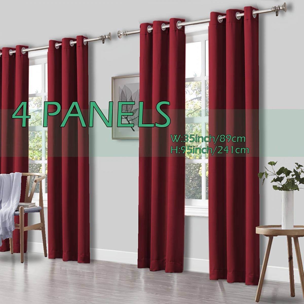 Set of 4 Thermal Blackout Curtains Triple Weave Solid Grommet Panels Insulated Patio Drapes for Complete Darkness & Comfort at Home or Office
