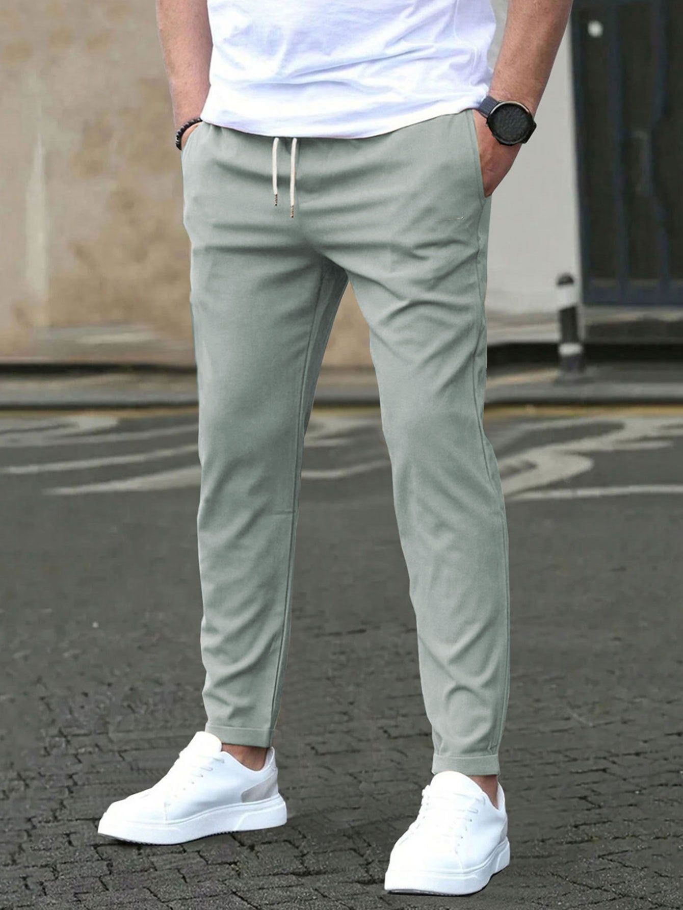 Mens Straight Leg Cropped Pants with Slim Fit Design