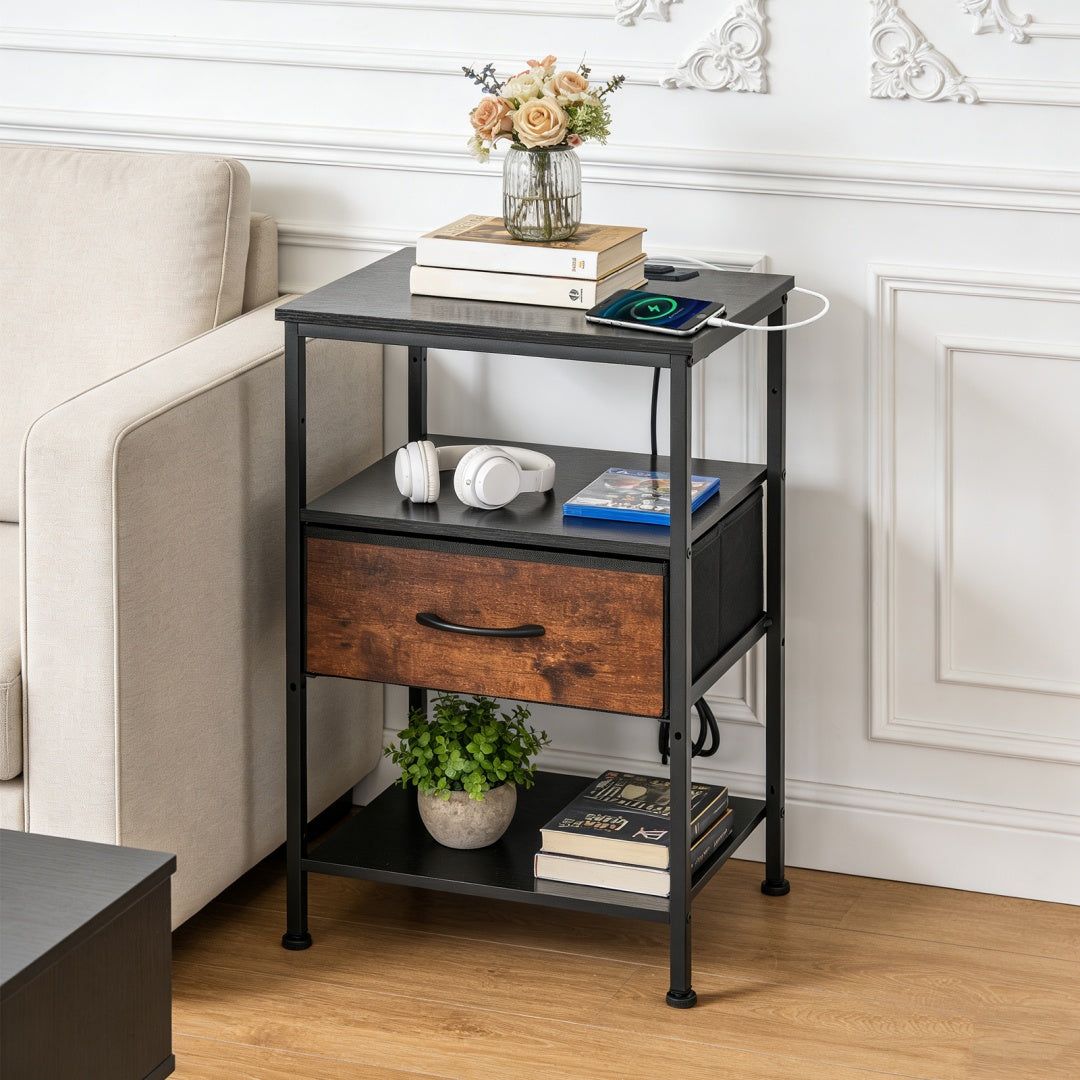Bedside Table Charging Station Nightstand With Drawer