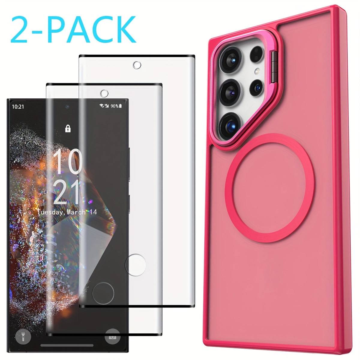 Magnetic Clear Case for Samsung Galaxy S24/S24+/S24 Ultra/FE, Shockproof Slim Bumper Cover with Kickstand and 2 Tempered Glass Protectors