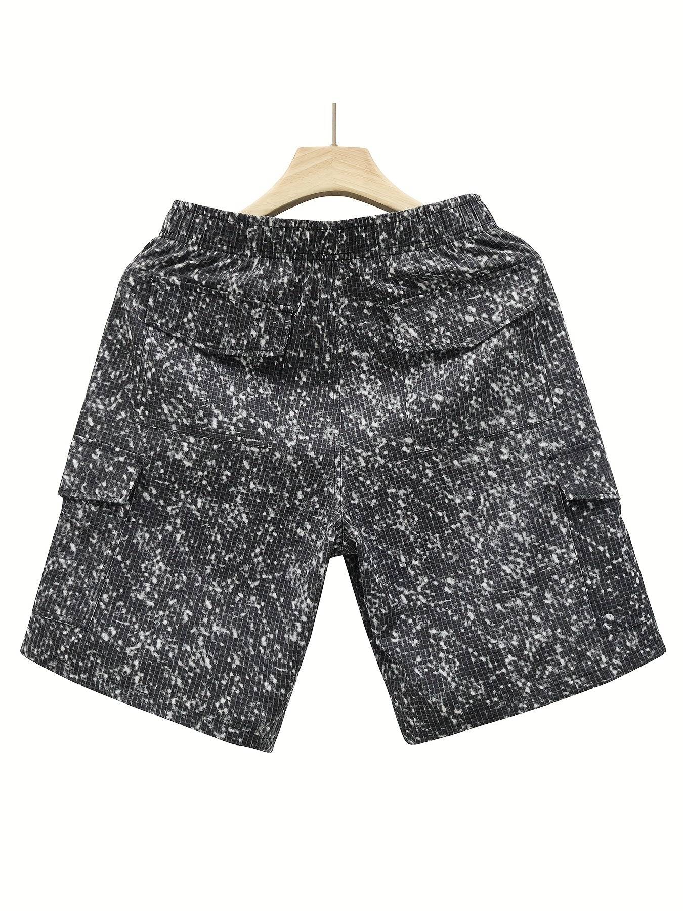 Men’s Cargo Shorts Tie-Dye Camouflage, 6 Pockets, Lightweight Polyester, Elastic Waist for Summer Outdoor Streetwear
