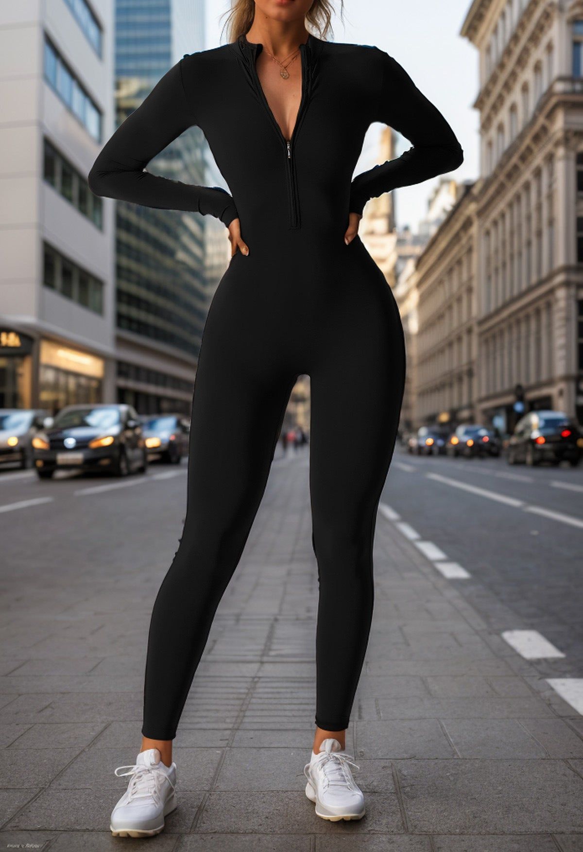 Women’s One-Piece Workout Jumpsuit with Hip-Lifting Design, Tight Fit, Moisture-Wicking Nylon