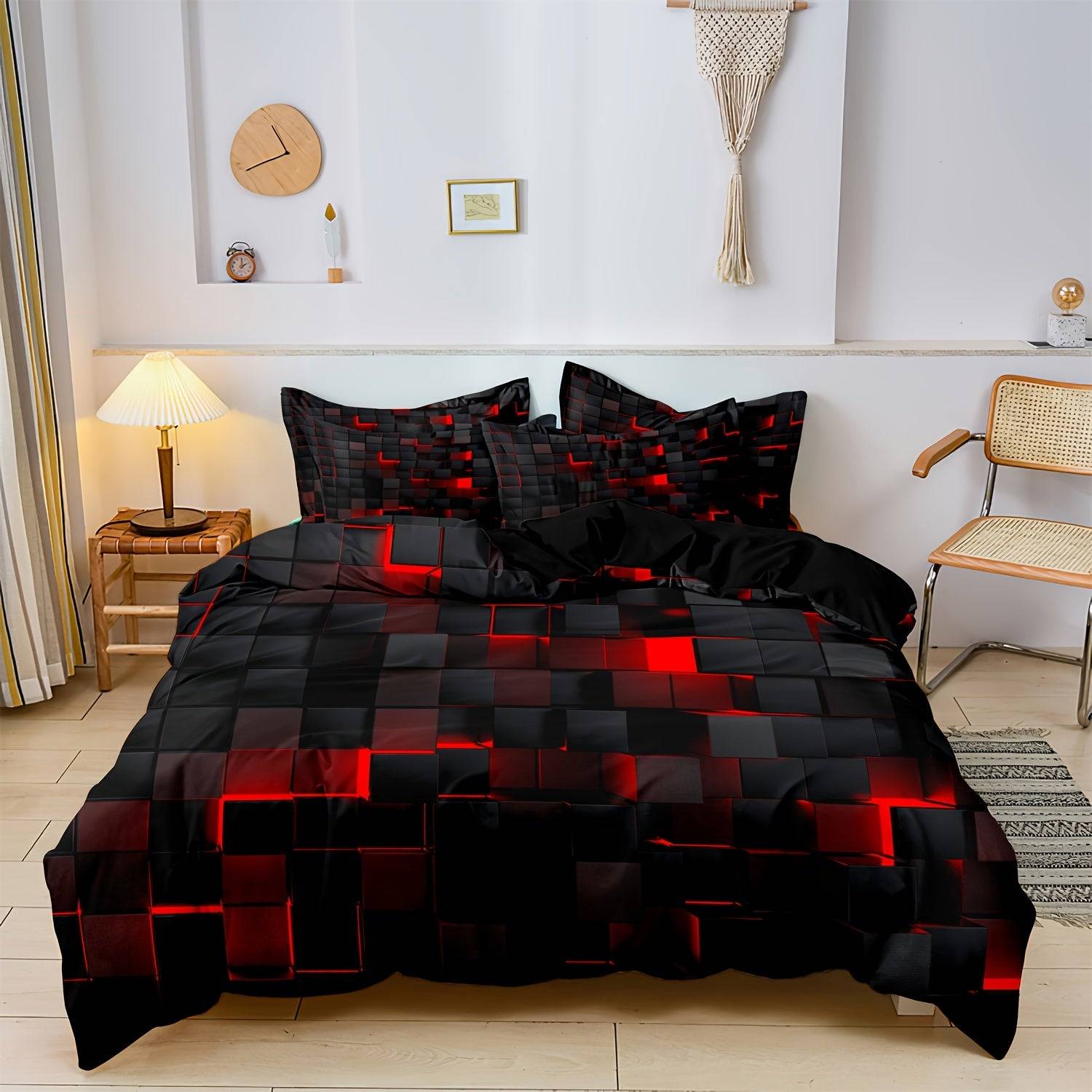 3-Piece Geometric Grid Duvet Cover Set – Multicolor Soft & Breathable Bedding, Hypoallergenic and Easy-Care for Bedroom or Guest Room