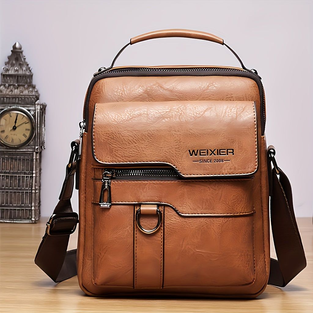 Men’s Vintage Crossbody Bag Adjustable Strap, Multiple Compartments, Durable Zipper for Everyday Use & Travel