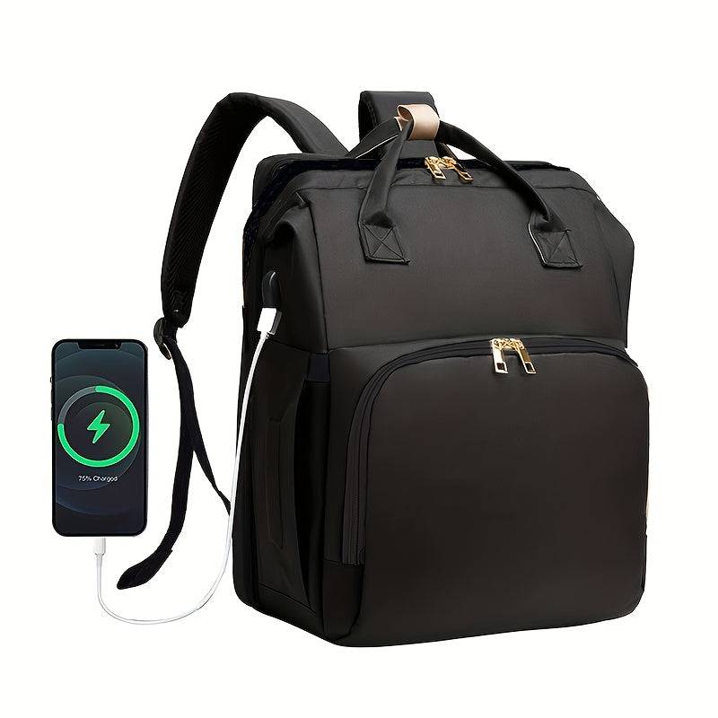 Multifunctional mommy backpack with foldable portable baby crib, double shoulder straps, stroller-friendly and large capacity