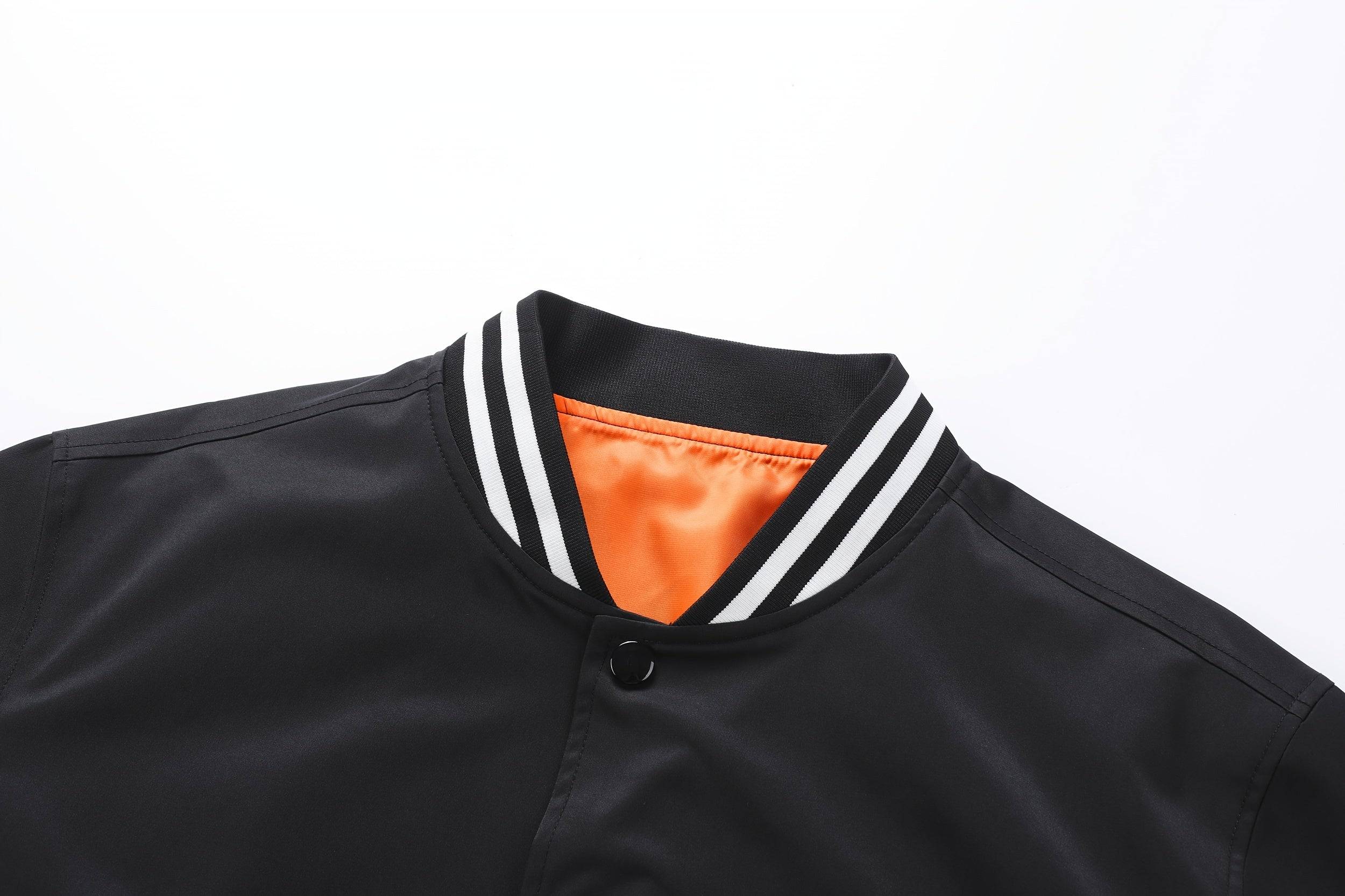 Men’s Plus Size Lightweight Varsity Jacket, Polyester Preppy Style with Striped Accents, Baseball Collar & Button-Up Design with Pockets