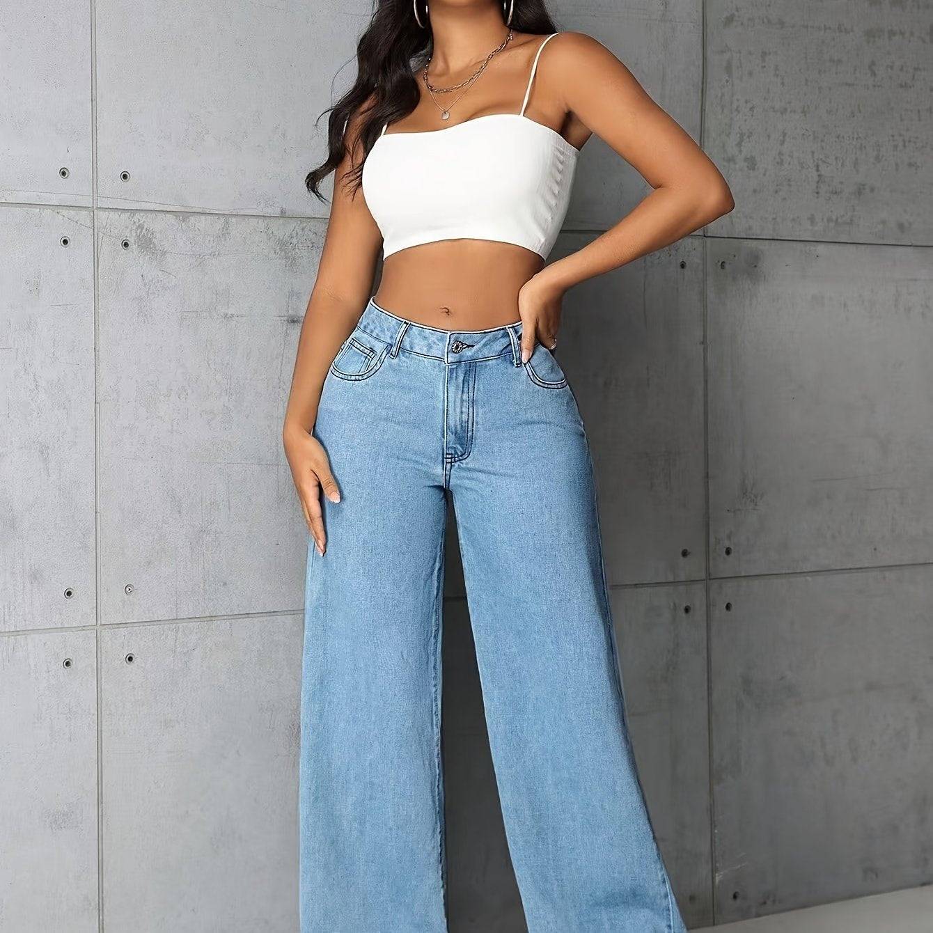 Women’s Low-Rise Wide-Leg Jeans Raw Hem Baggy Denim Pants Casual Loose Fit Boyfriend Style