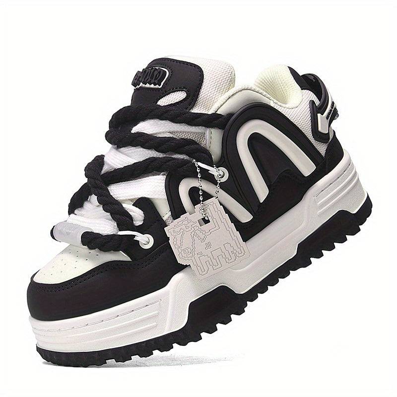 Unisex Black & White Skate Sneakers Thick EVA Sole, Breathable Mesh, Lightweight Cushioning for Casual, Outdoor & Campus Wear