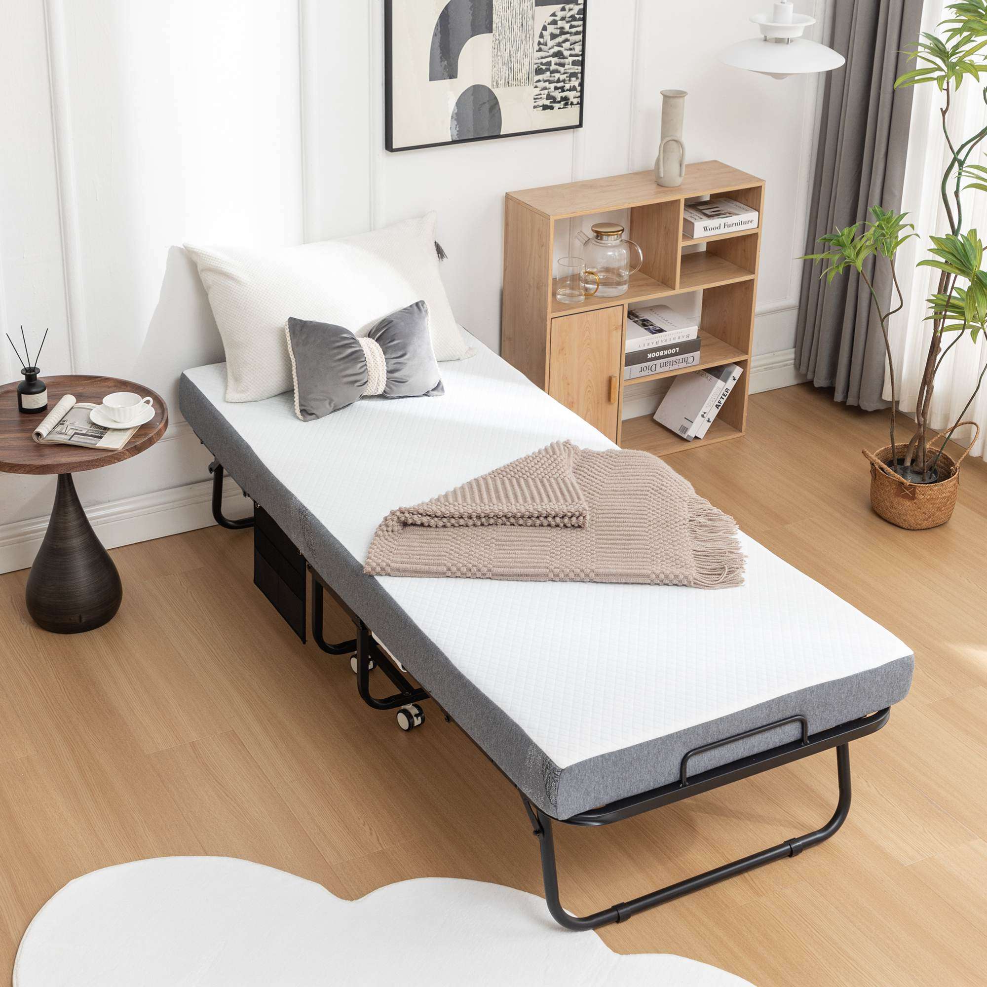 Foldable Bed with Memory Foam Mattress and Metal Frame