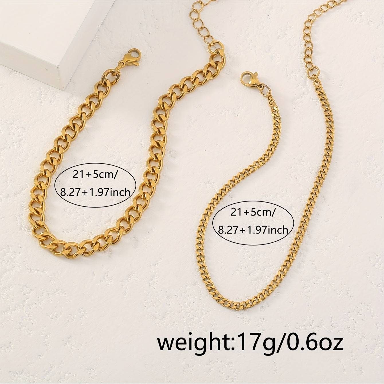 2-Piece Stainless Steel Women’s Anklet Set Double-Layer Cuban Chain for Daily Wear & Vacation