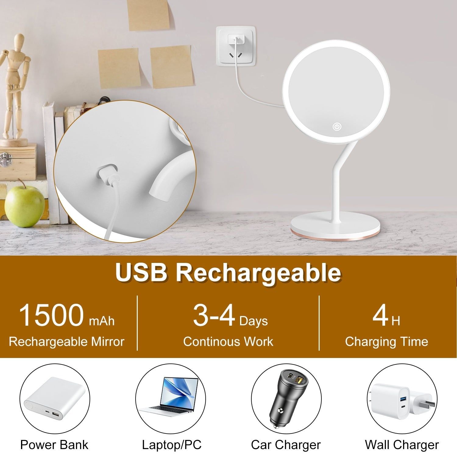 Lighted Vanity Mirror with 5X Magnification