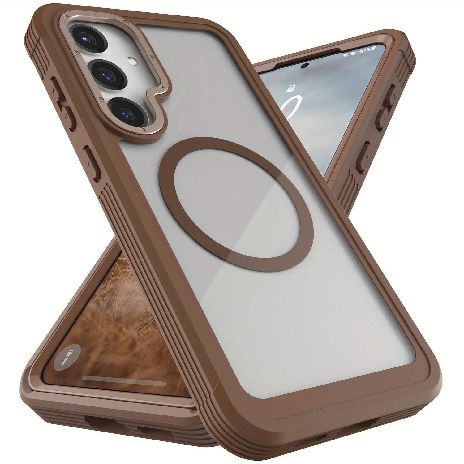 Rugged Magnetic Dual-Layer Case for Samsung Galaxy S25/S25+/S25 Plus/Ultra 5G, Clear or Brown Shockproof Bumper Protective Cover