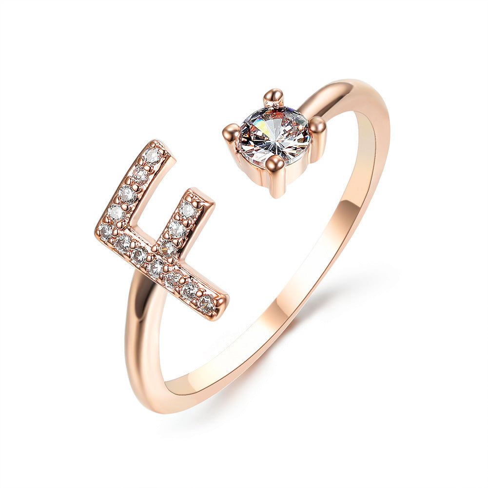 Adjustable Letter Ring with Zircon 26 Initial Design Women
