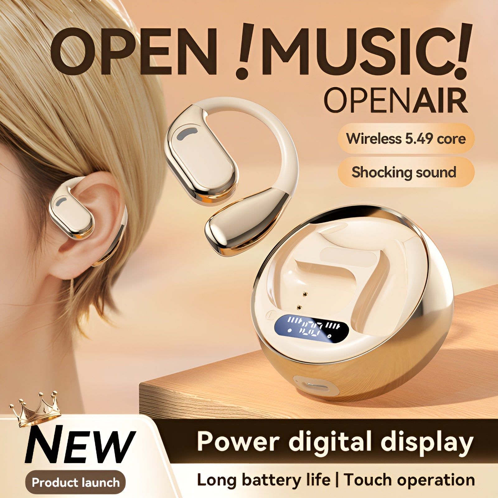 Open Ear Wireless Earbuds With Charging Case For Sports