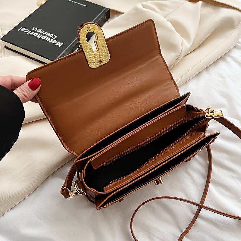 Vintage Black Crossbody Bag for Women Adjustable Strap, Flip-Top Closure, Polyester Lining for Everyday Use