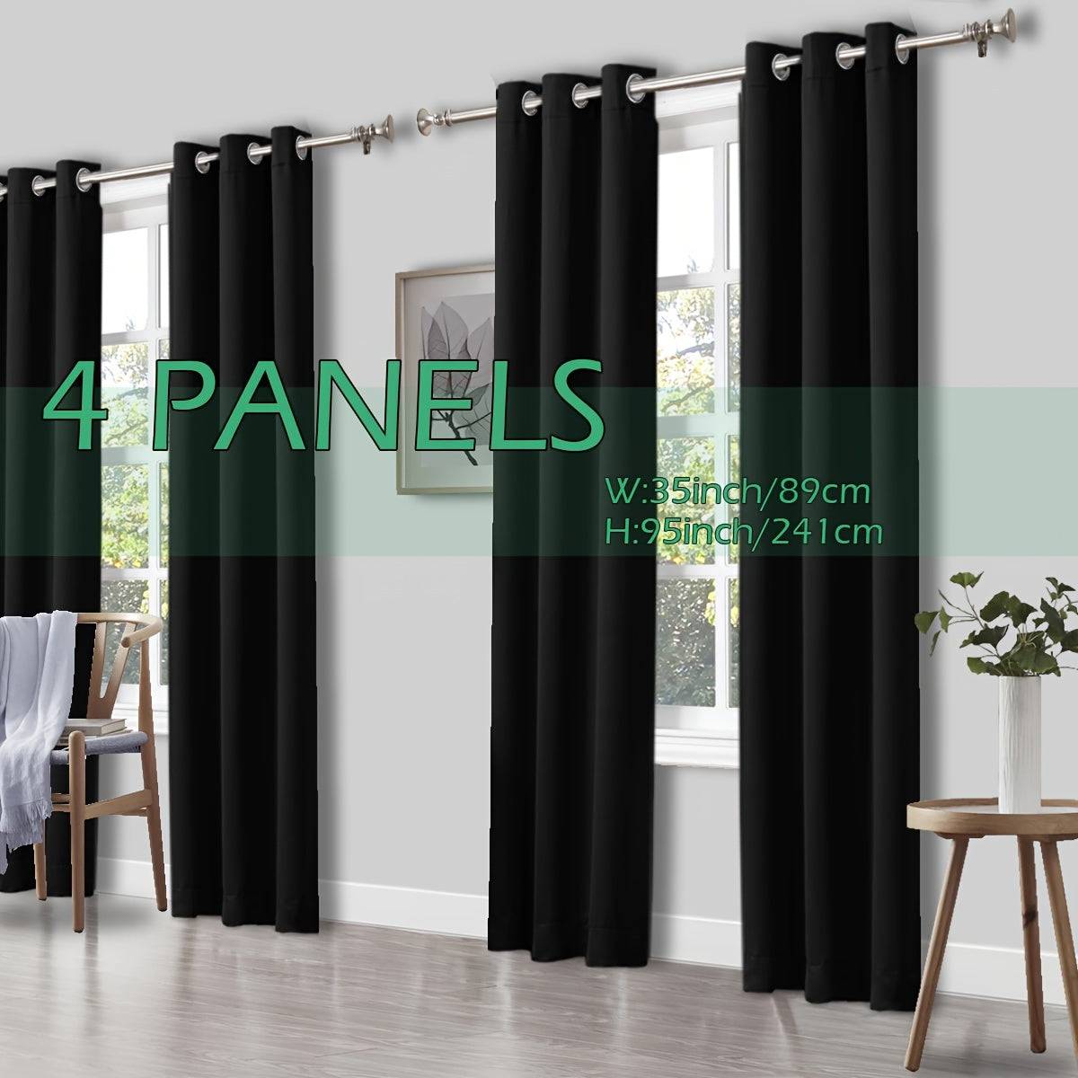 Set of 4 Thermal Blackout Curtains Triple Weave Solid Grommet Panels Insulated Patio Drapes for Complete Darkness & Comfort at Home or Office