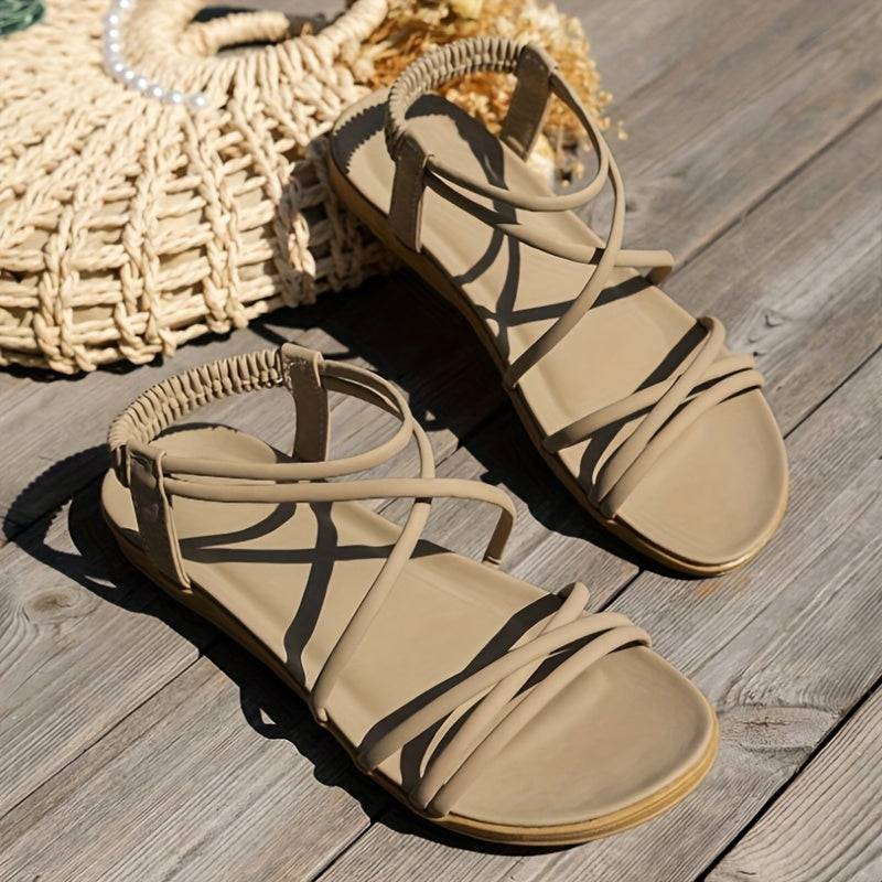 Women’s Adjustable Cross-Strap Sandals Open-Toe Faux Leather Flats with Wide-Fit Design Durable Rubber Outsole for Summer Outdoor & Daily Wear