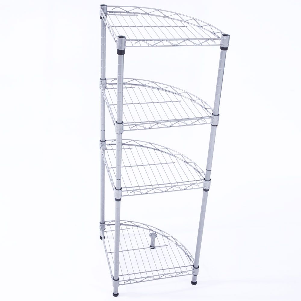 4 Tier Metal Corner Shelve Space Saving Storage Unit