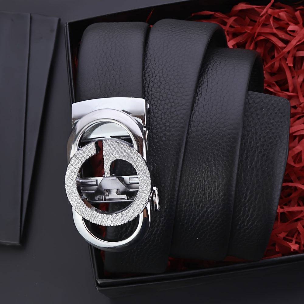Men’s Genuine Leather Business Belt with Automatic Alloy Buckle, Durable & Stylish Design for Office, Formal Wear & Father’s Day Gift