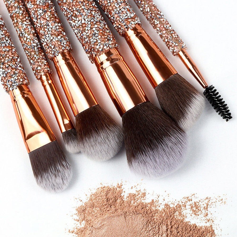 10PCS Luxury Crystal Makeup Brush Set for Face and Eyes