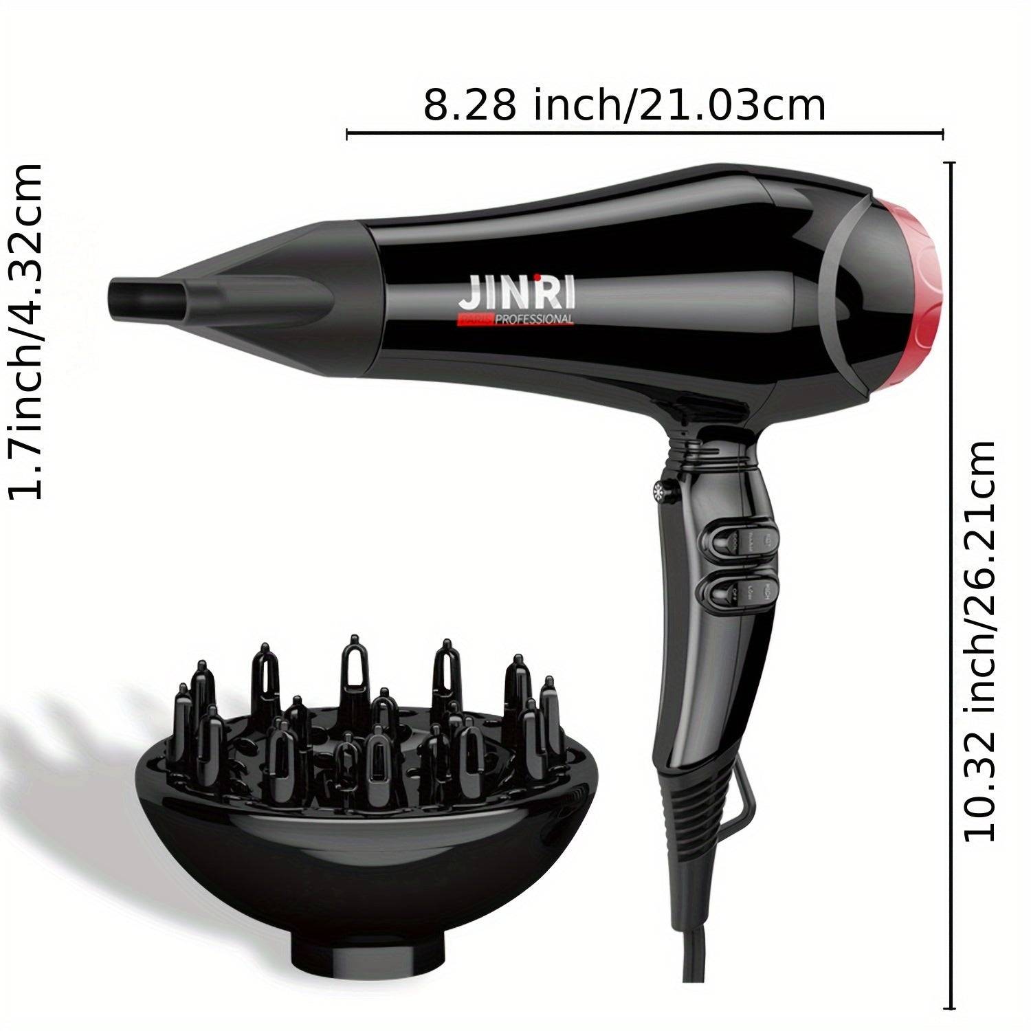 Professional Ionic Hair Dryer with Diffuser 1875W Power For Curly Hair Long Cord & Non-Folding Handle