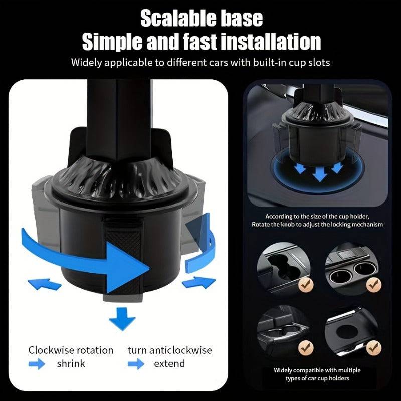 3-in-1 Multifunctional Car Cup Holder – ABS Material with Expandable Stable Base for Drinks & Snacks Travel Use