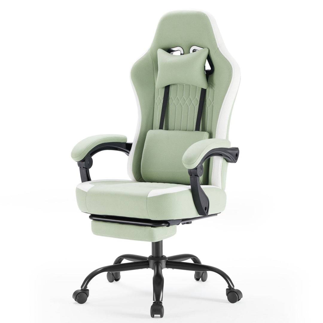 Ergonomic Gaming Chair with Spring Cushion and Footrest