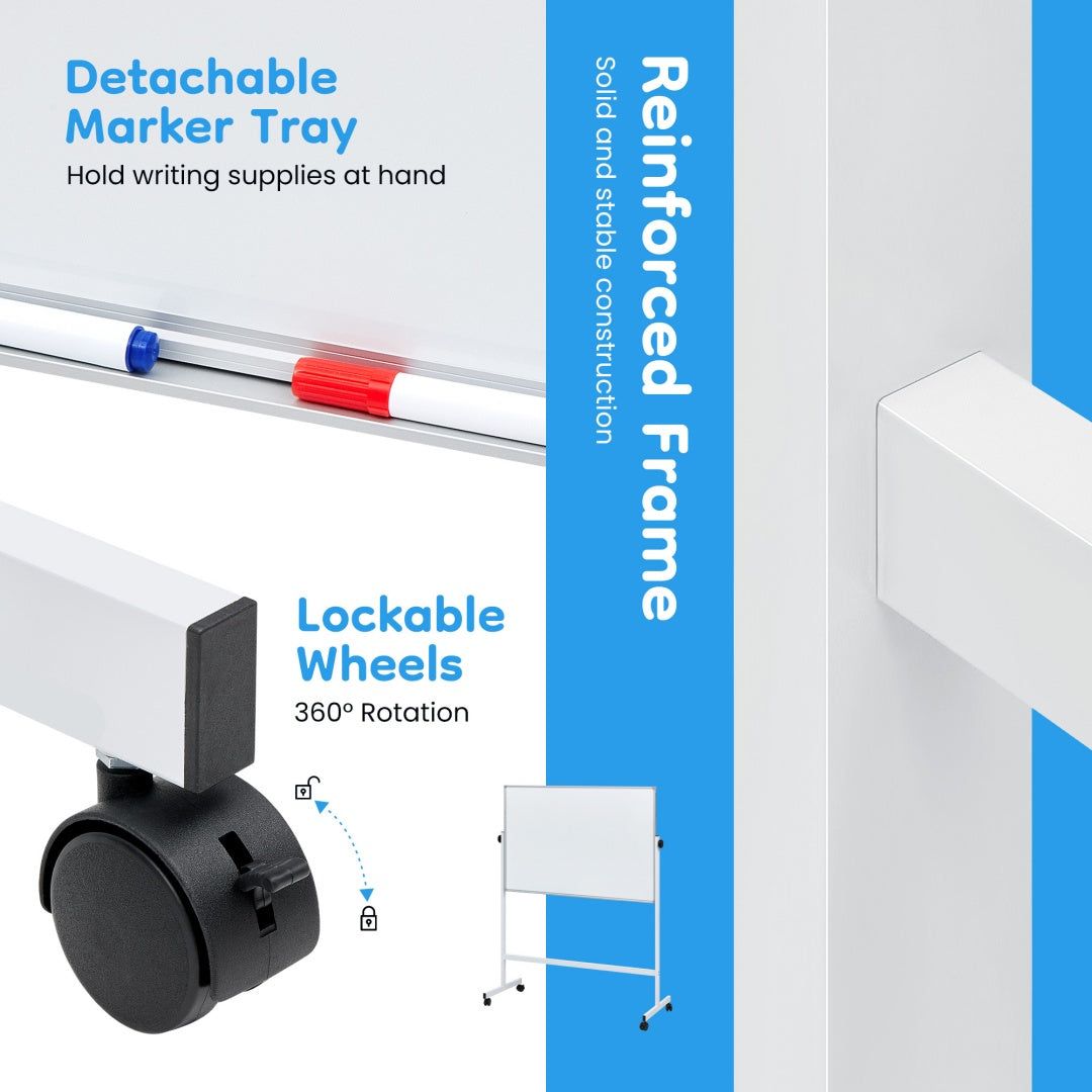 Whiteboard Mobile Magnetic Double Sided 46x32 with Stand