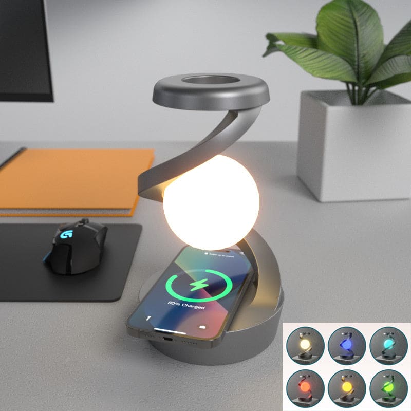 Rotating Moon Desk Lamp With Phone Wireless Charging Sensor Control Table - PMMNAPOLES