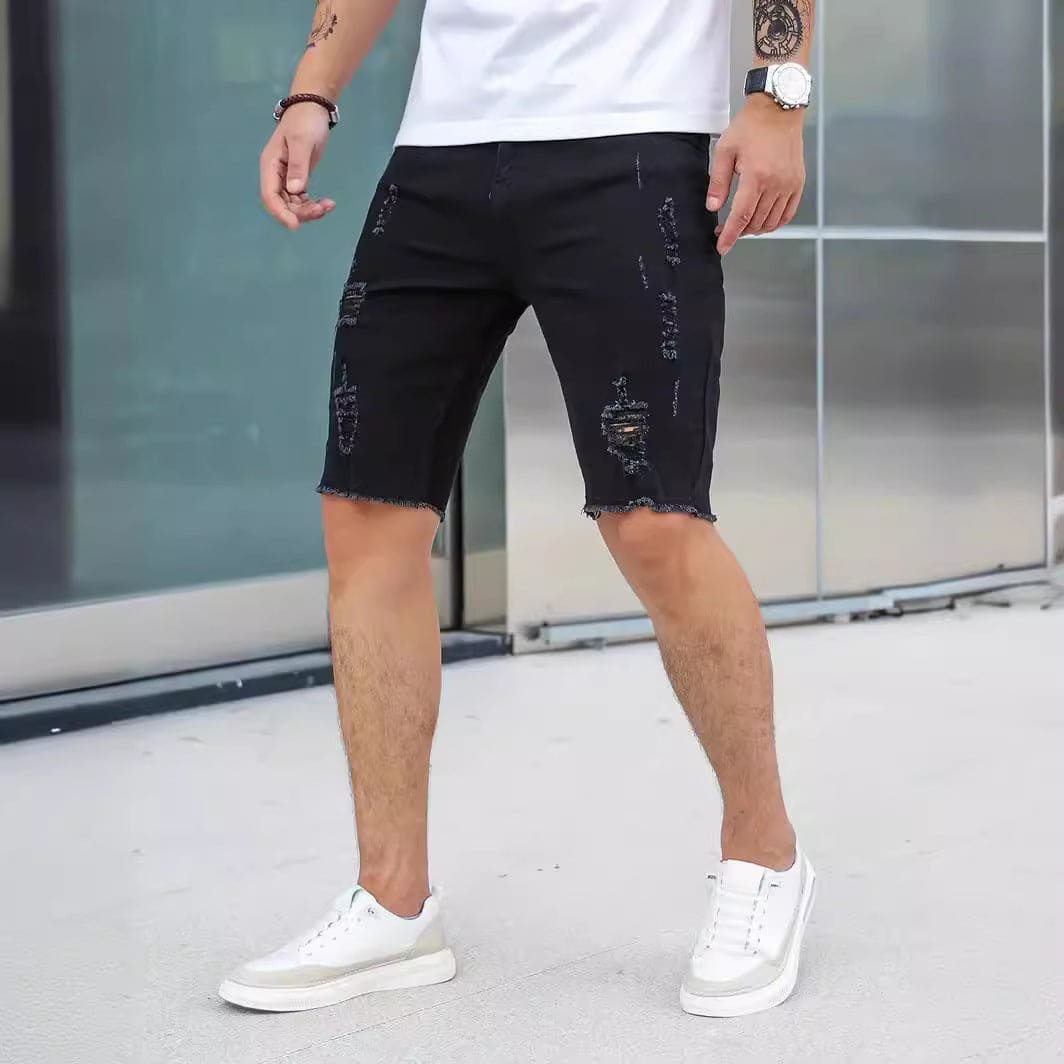 Leisure Ripped Slim Fit Denim Shorts - PMMNAPOLES