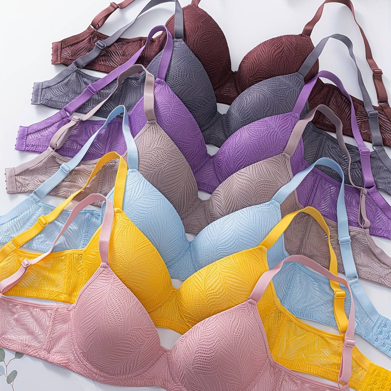 7-Pack Women's Push Up Bras – Comfortable Everyday Lingerie with Underwire Support, Lace Detail & Non-Removable Padding in Multiple Colors