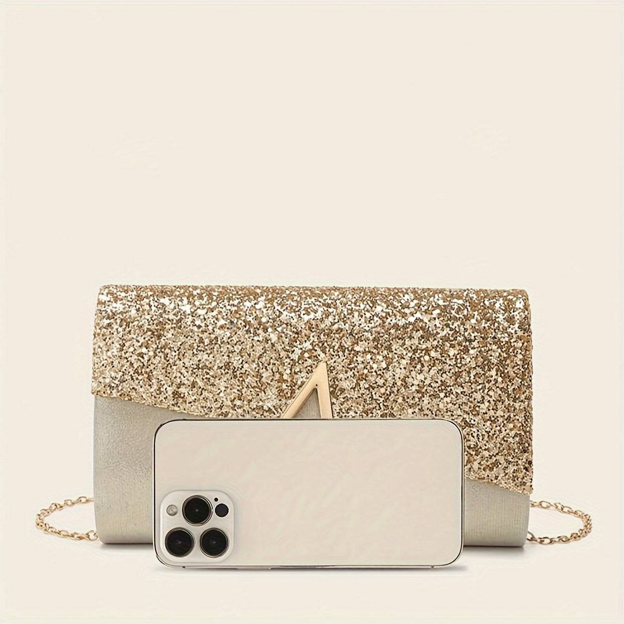 4pcs Elegant Dinner Set – Glossy Flip Cover Clutch Bag with Rhinestone Earrings, Necklace & Bracelet for Weddings and Formal Events