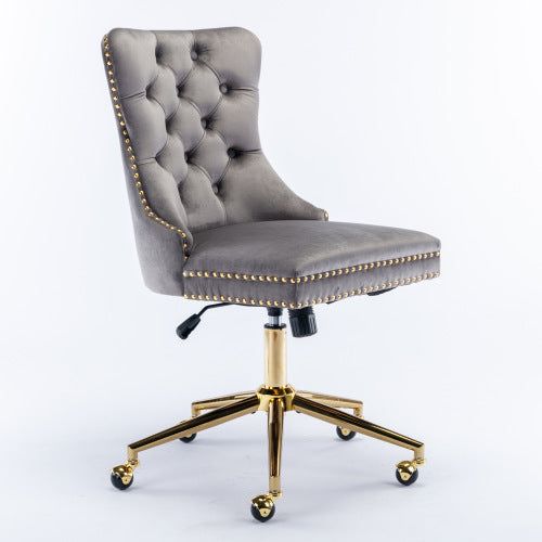 Velvet Office Chair Swivel Gold Base Tufted