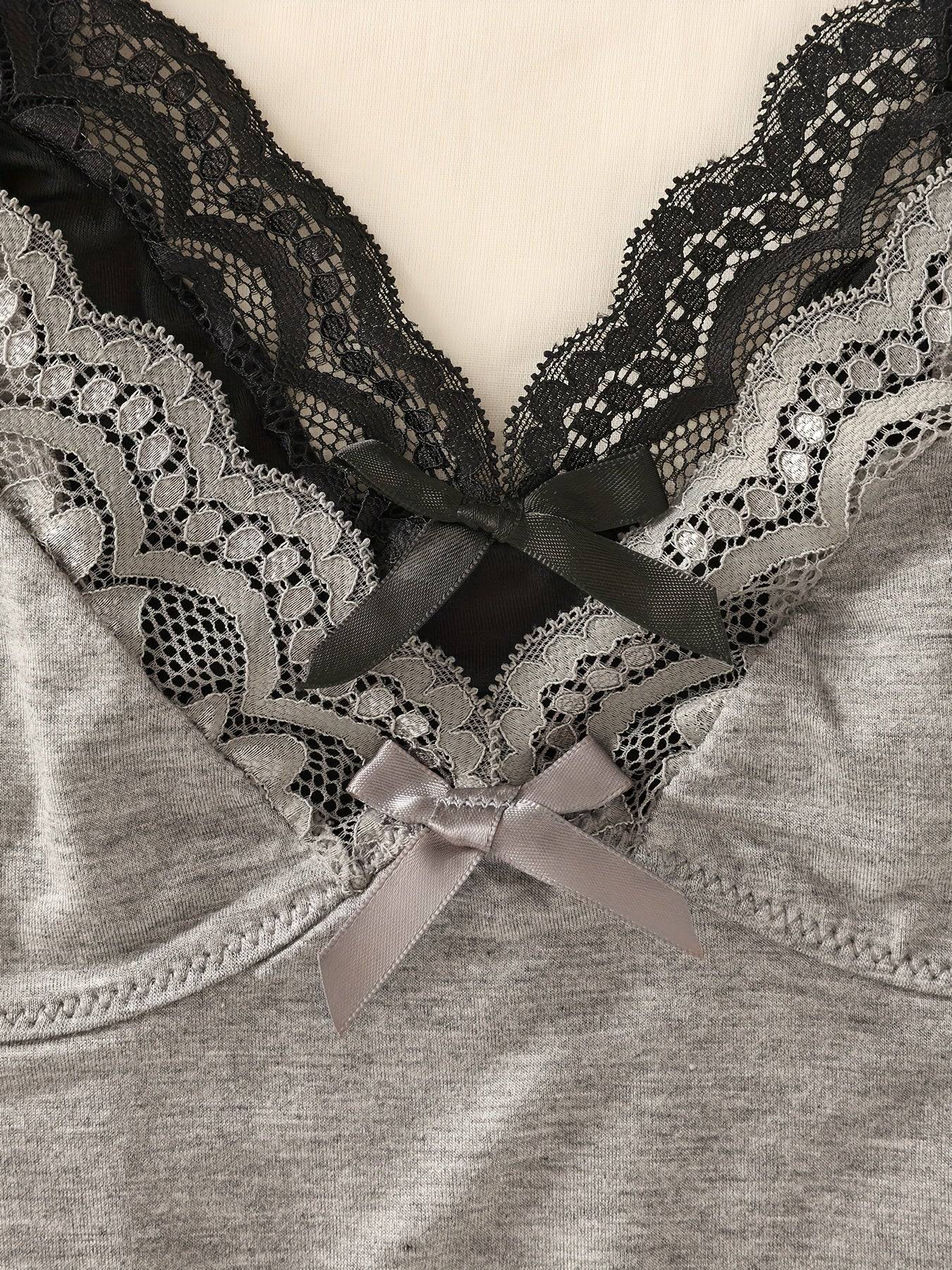 2-Pack Women's Lace Nightgown – Soft Modal Babydoll Sleepwear with Adjustable Straps, V-Neck & Side Slit for Summer Comfort