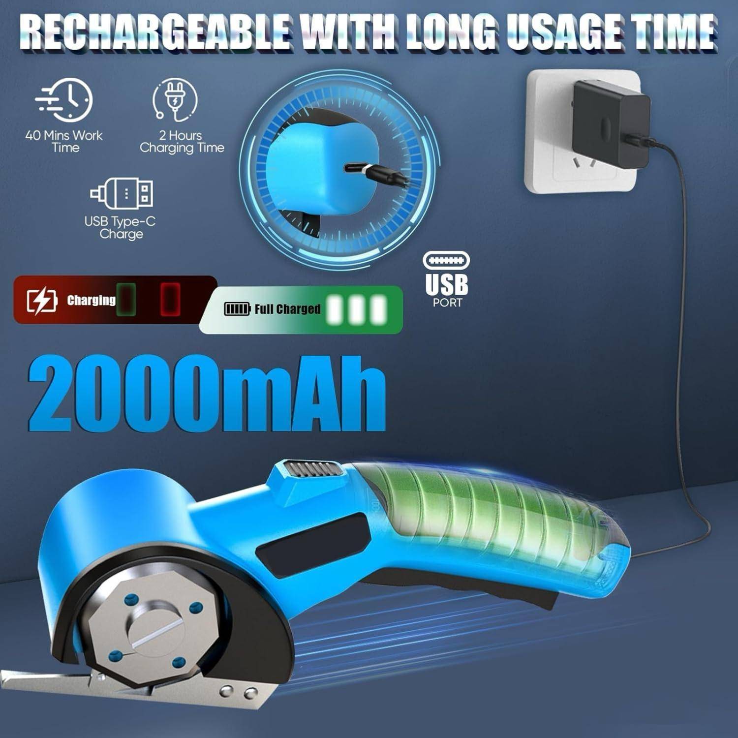 USB Rechargeable Electric Scissors with Safety Lock