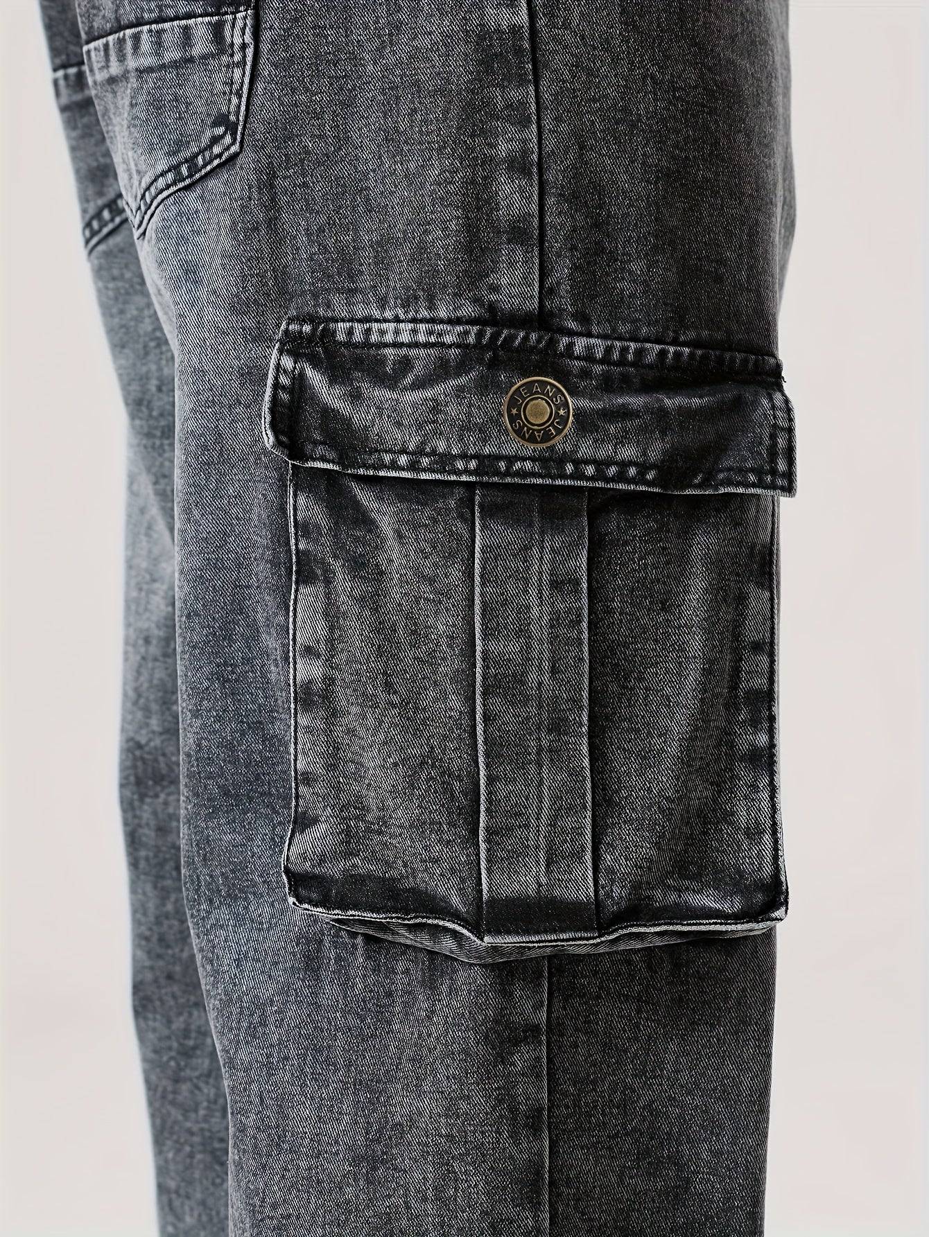Men’s Casual Straight Cargo Jeans Relaxed Loose Fit, Multi-Pocket Work Style Durable Cotton Blend for All Seasons