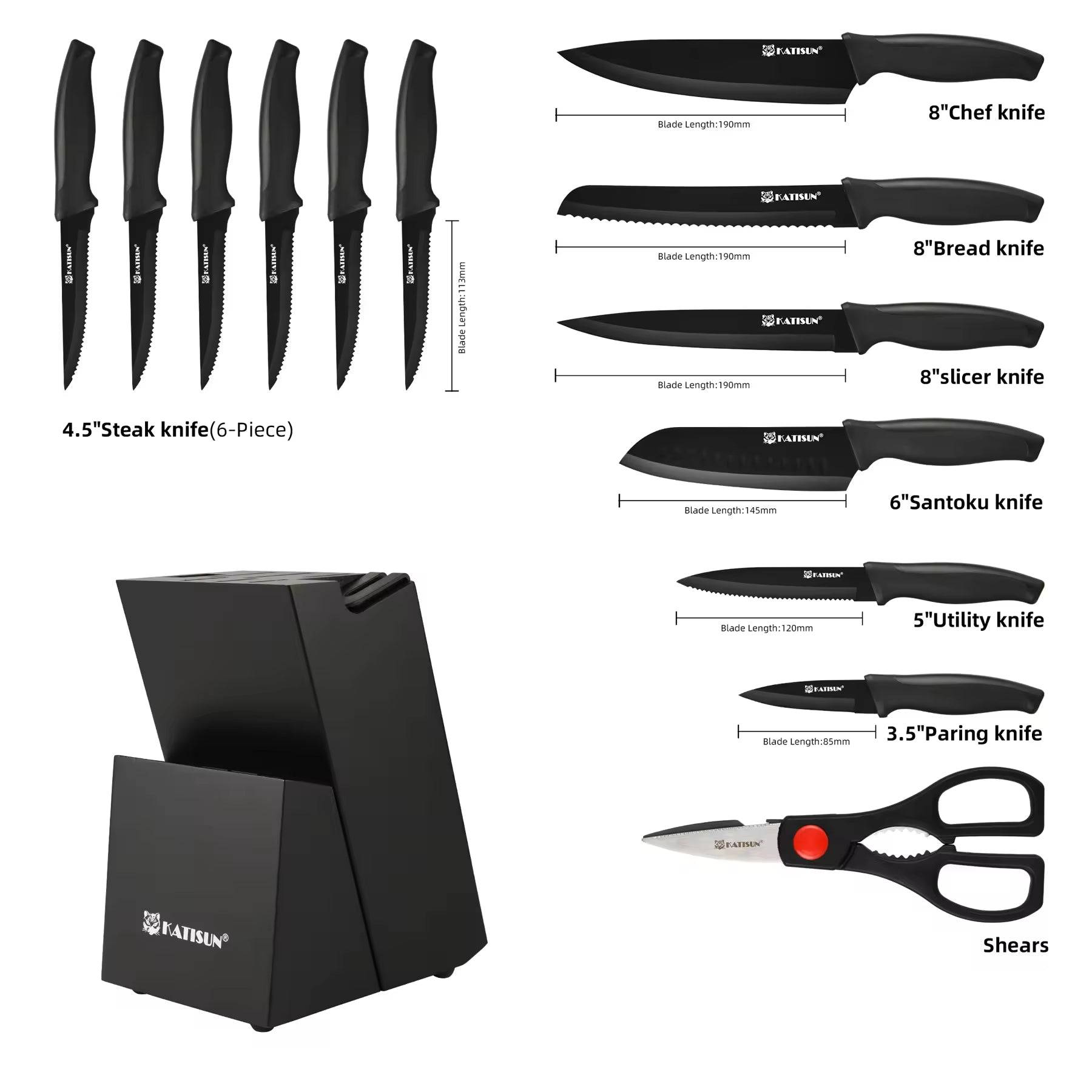 15 Piece Carbon Steel Knife Set with Handles