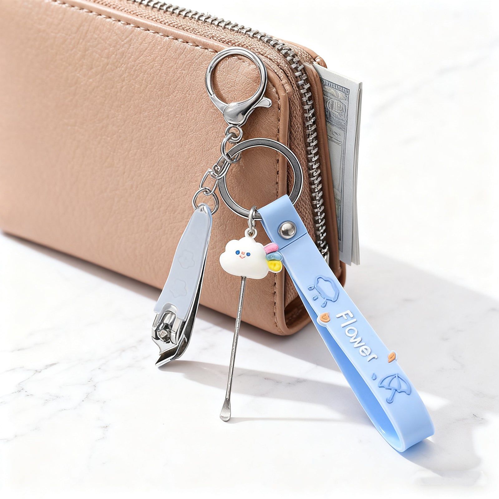 Portable Nail Scissors Set with Keychain Blue