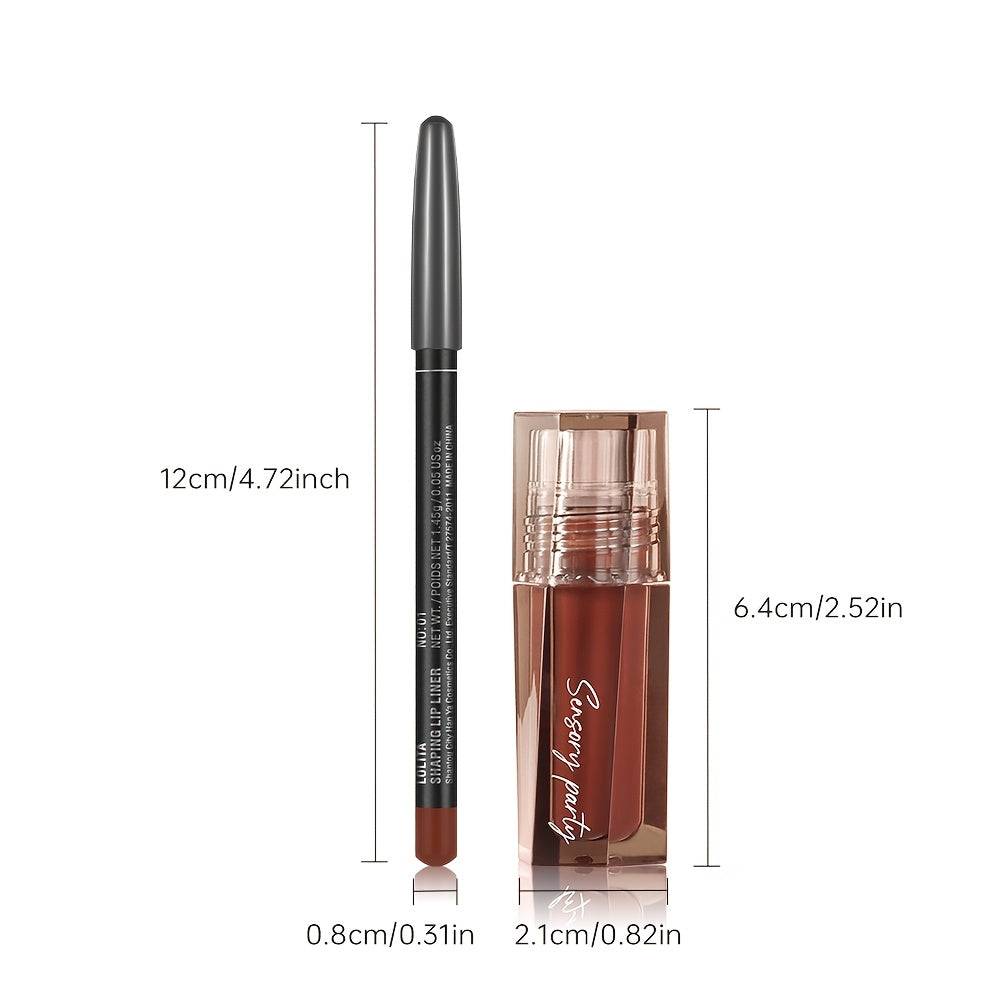 Hydrating Lip Gloss & Lip Liner Set Long-Lasting Matte Finish with Precision Lip Pencil & Nourishing Balm Universal Light Beige Shade