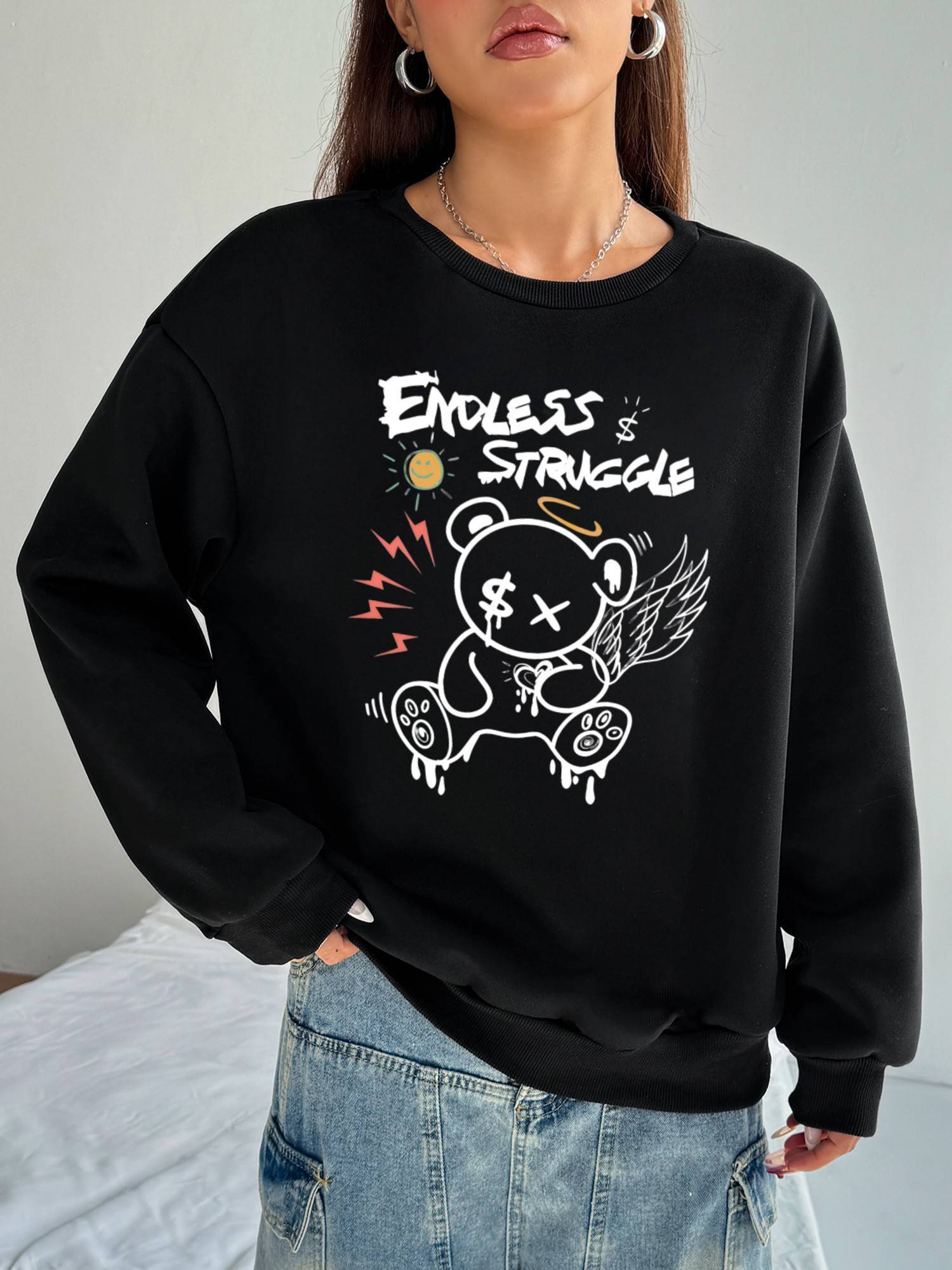 Women Sweatshirts Long Sleeve Crew Neck with Pockets