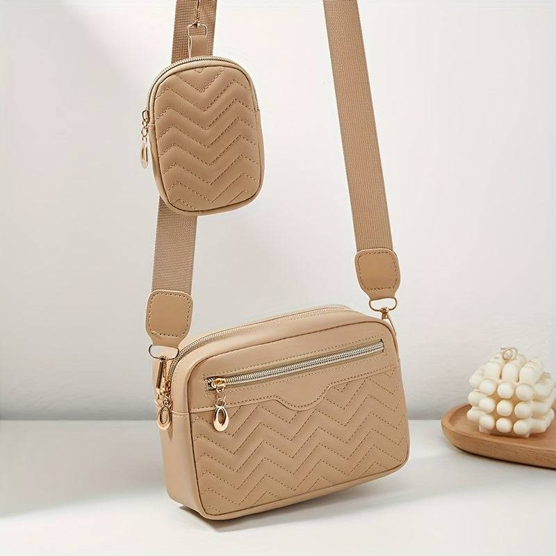 Stylish Quilted Crossbody Bag for Women, Chic Solid-Color Small Square Purse with Mini Coin Pouch, Ideal for Daily Commute & Outings