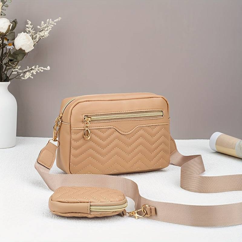 Stylish Quilted Crossbody Bag for Women, Chic Solid-Color Small Square Purse with Mini Coin Pouch, Ideal for Daily Commute & Outings