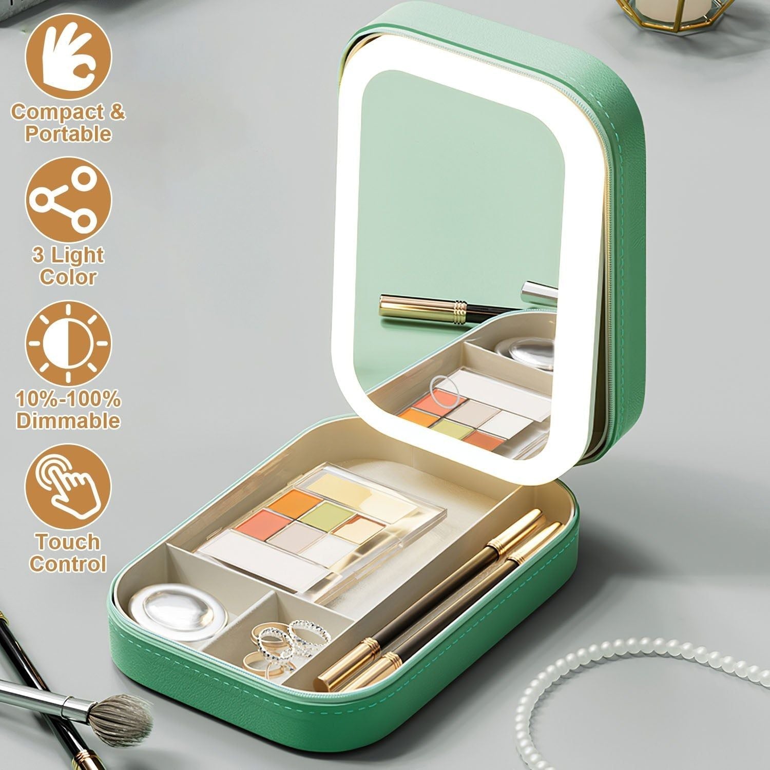 Portable Makeup Bag with LED Mirror Waterproof Organizer