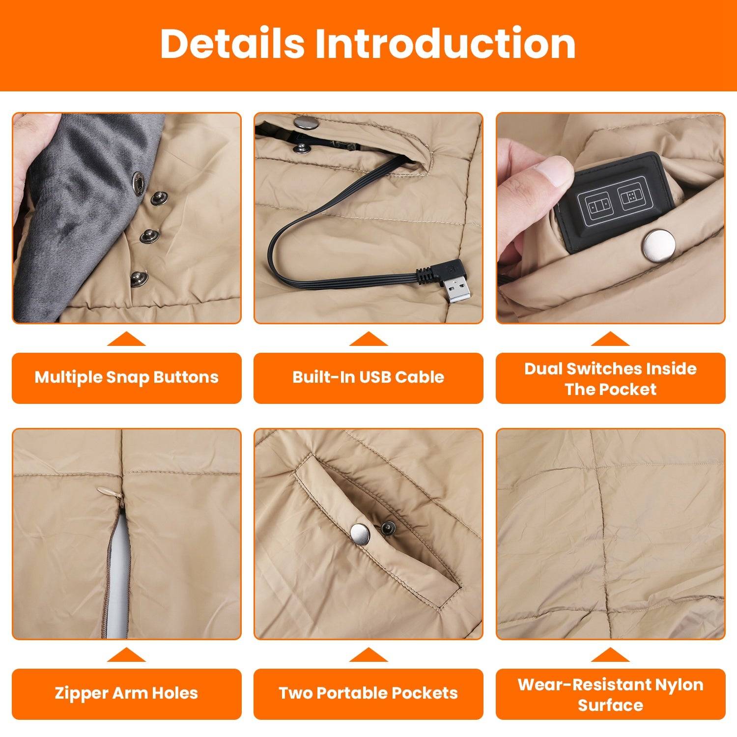 USB Heated Blanket with 6 Heating Zones and Poncho Design