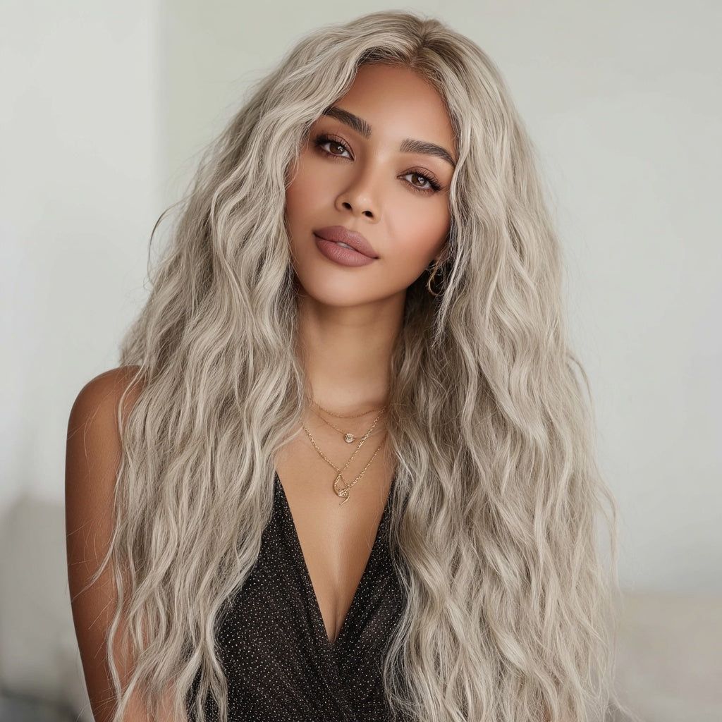 Wig Gray Gradient Wavy Curly T Lace Front 150 Density