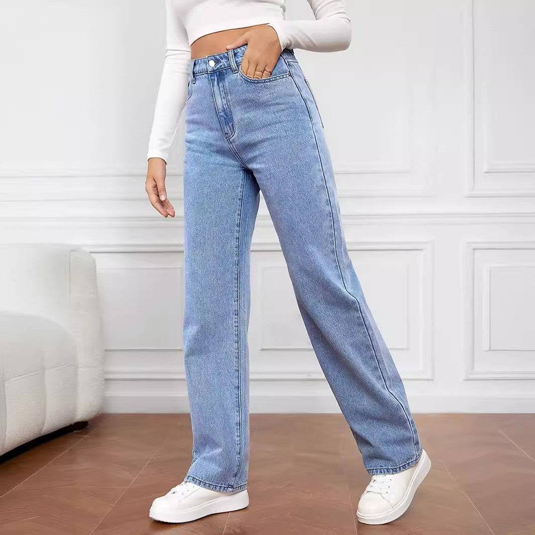 Womens Straight Leg Jeans with Mid Waist Casual Fit