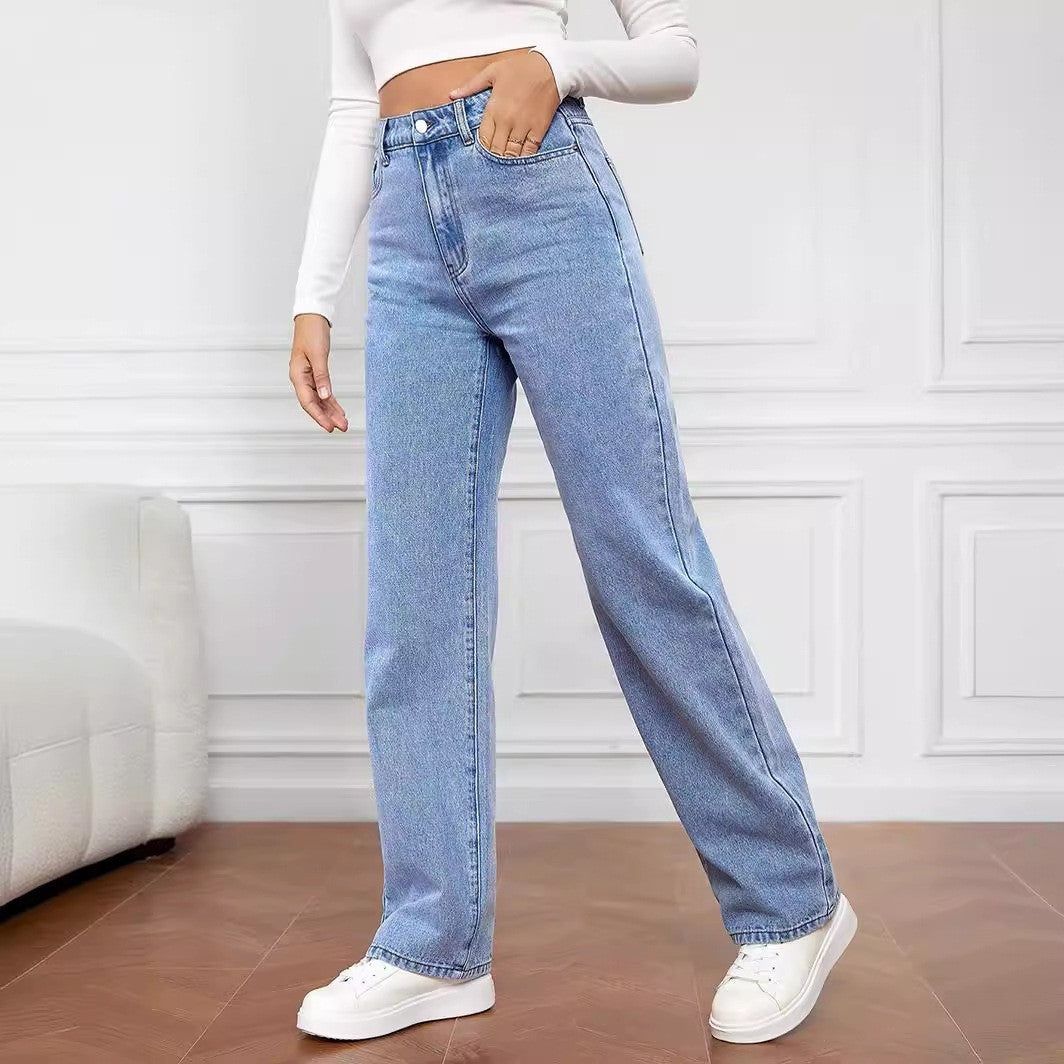 Womens Straight Leg Jeans with Mid Waist Casual Fit